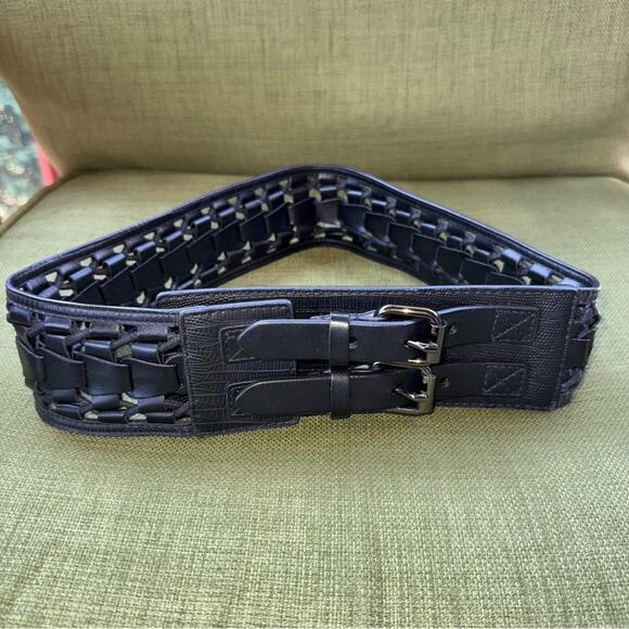 BCBGMaxAzria Women's Thick Black Double Buckle Woven Belt  Size Small - Picture 1 of 6